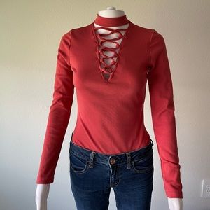 Lace up bodysuit pink size S